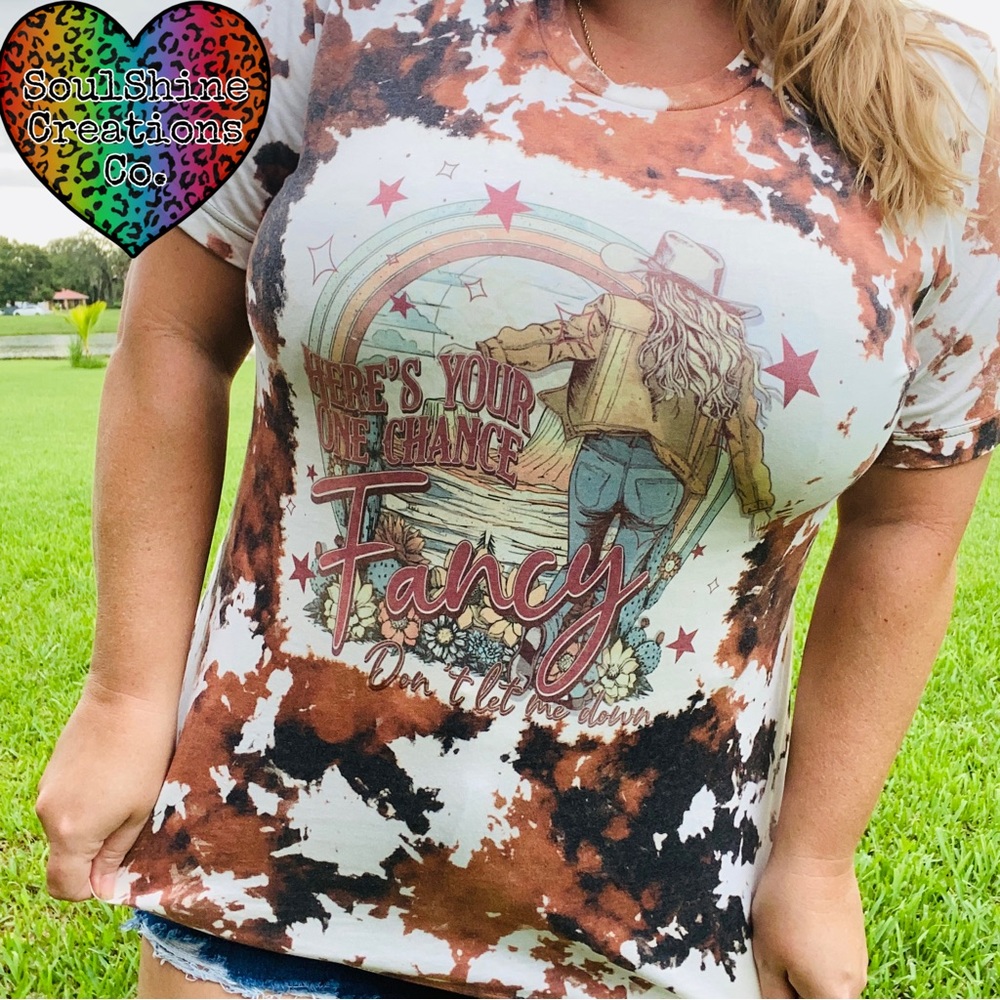 Here’s your one chance Fancy bleached cowhide western tee shirt